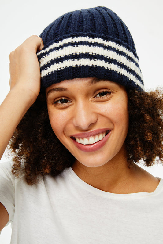 Stripe Fold Over Beanie view 1